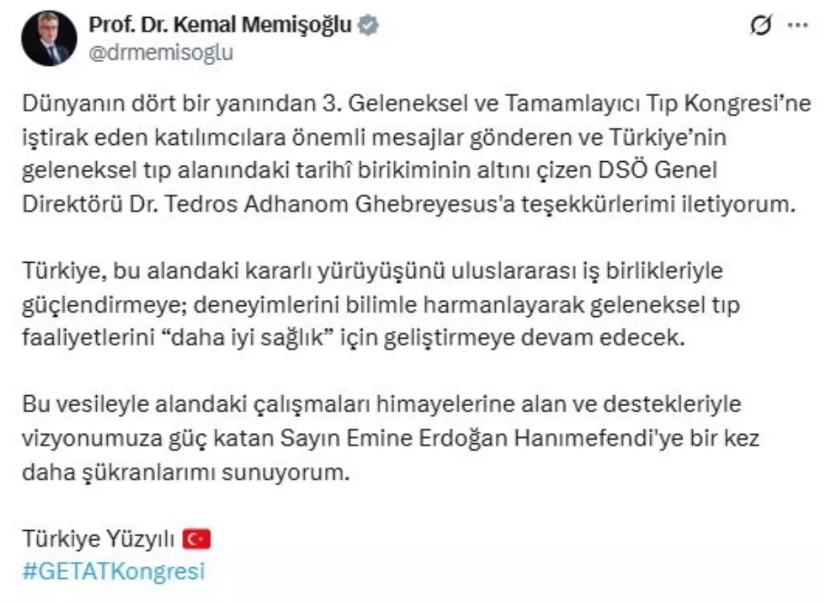 Sağlık Bakanı Memişoğlu’ndan DSÖ Genel Direktörüne Teşekkür